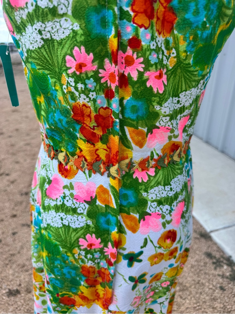 Rare VTG 60s 70s Lanzillotti Bzzz California Floral Maxi Dress White Neon S - Picture 6 of 6